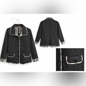 Burberry Black Quilted Puffer Jacket with White Trim